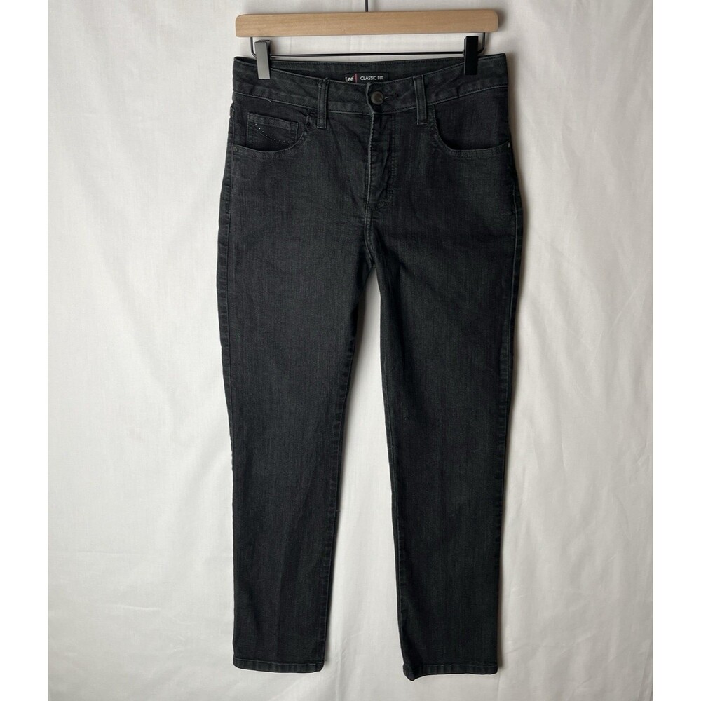 Lee Classic Fit Straight Leg Black Denim Jeans Womens Size 6 Med Studded pockets